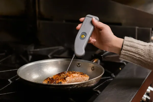 ThermoWorks temperature probe in use